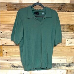 Tahari size Large Super Soft and Stretchy Olive Green Short Sleeve Sweater Polo